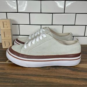 Lands' End Little Boy's Size 3 Shoes Stone Suede Lace Up Low Top Sneakers